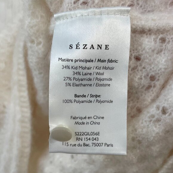 EUC Sézane Saphia Wool Mohair Pointelle Cardigan Ecru Large - Picture 7 of 7